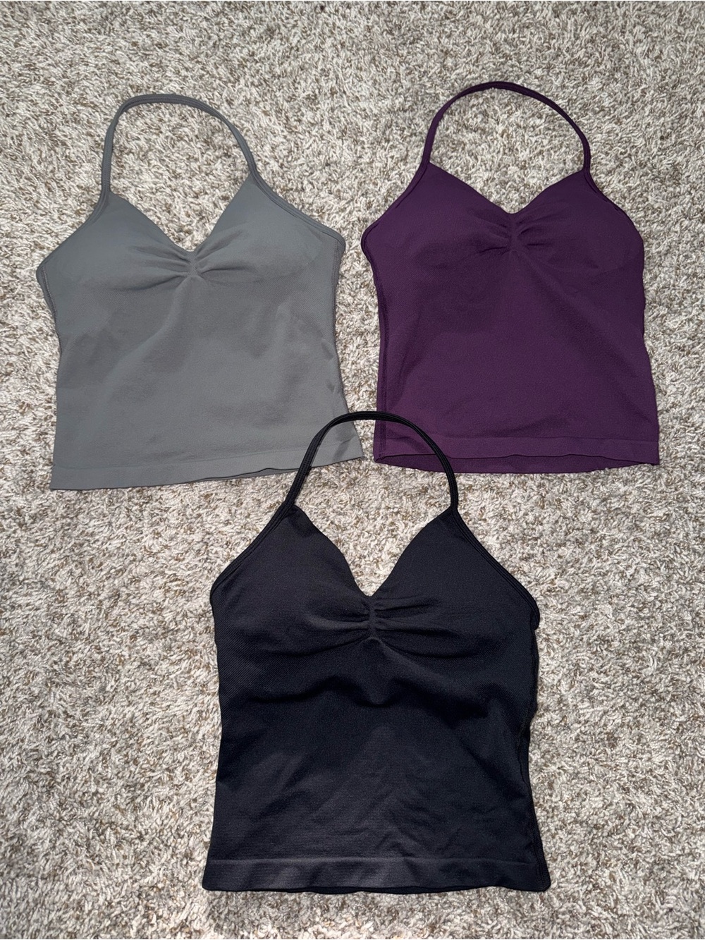 SHEIN Pack: Black, Gray, Purple V-Neck Slim Cami Tank Tops